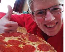 Isaac Carlson eating non vegetarian food